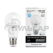 Лампа светодиодная LED Gauss Elementary A60 12Вт E27 6500К Лампа светодиодная LED Gauss Elementary A60 12Вт E27 6500К