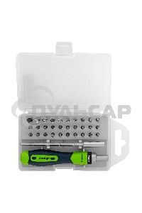 Отвертка реверсивная для точных работ с набором бит и торцевых головок, 32 предм., CrV Сибртех