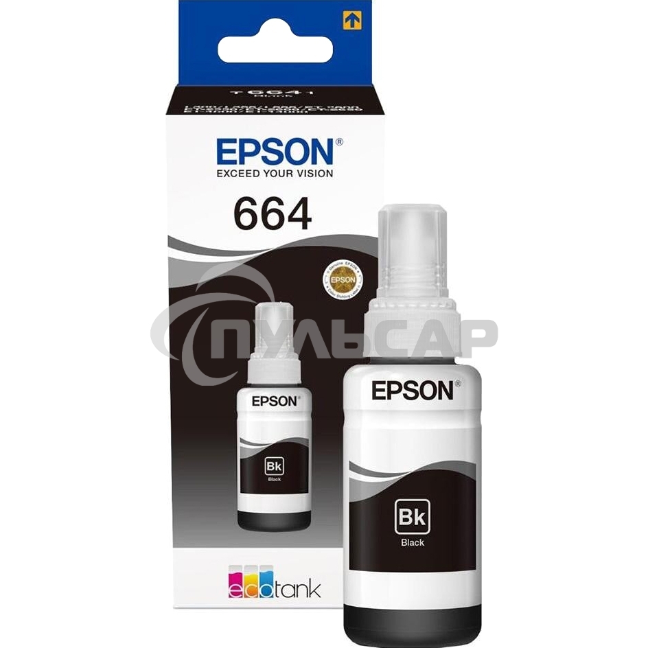 Чернила Epson T6641 (C13T66414A) черный (70 мл.) для L100/L110/L120/L132/ L200/L210/L222/ L300/L312/L350/L355/L362/L366/ L456/L550/L555/L1300
