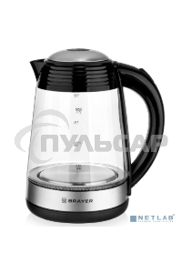 Чайник электрический BRAYER BR1012 2200 Вт, 1,7 л, высококач.стекло, подсвет, автоотключ при закипании