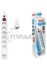 Сетевой фильтр Buro BU-SP5 USB 2A-W 5м (6 розеток) белый (коробка)