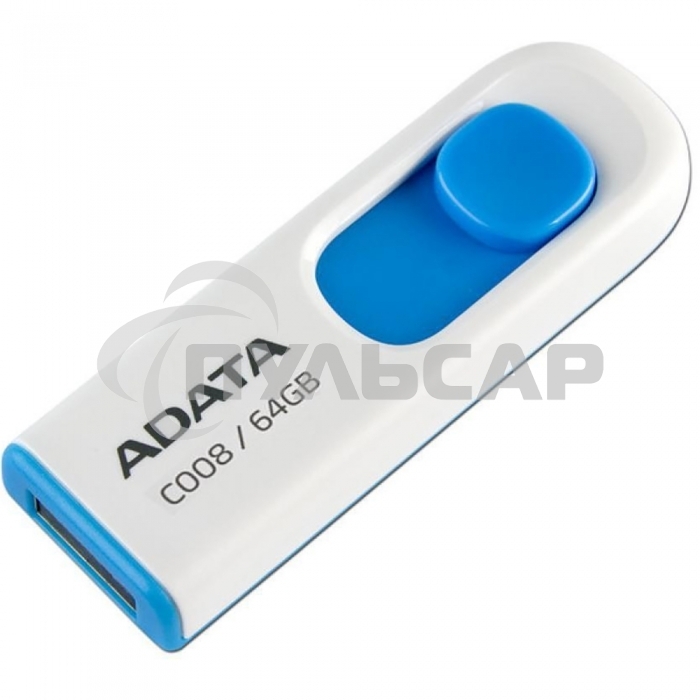 Флешка USB ADATA С008 (AC008-64G-RWE), 64 Gb, USB 2.0, R/W 15/5, белый/синий