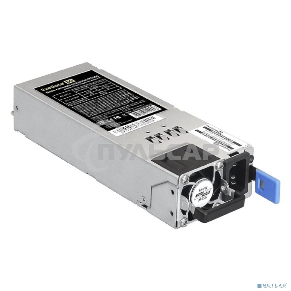 Блок питания серверный 2U Redundant 2x550W ExeGate EX292321RUS Industrial-RTS550 (APFC, КПД 94% (80 PLUS Platinum), 4 см fan, 24pin, 2x(4+4)pin, 2PCIe, 2SATA, 6IDE, Cable Management)