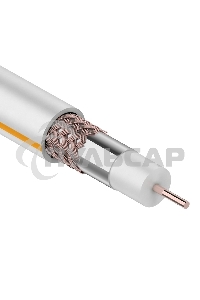 Кабель коаксиальный Rexant (01-2401) SAT 50м+CU/CU 75 Ом, 100м белый центральная жила CU медь, экран фольга AL, оплетка CU медь, 100 м