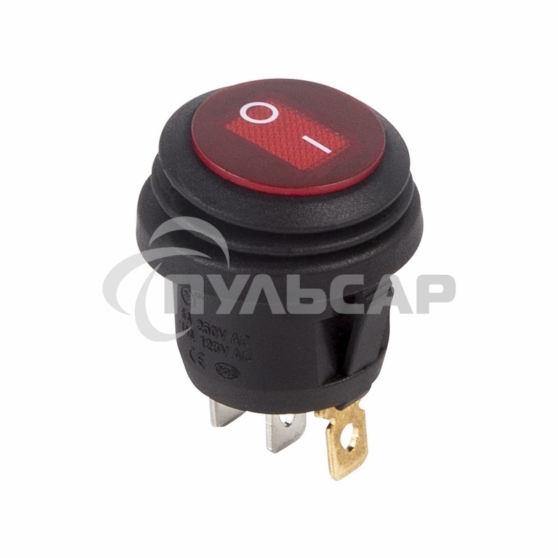 Выключатель клавишный Rexant круглый 250V 6А (3с) ON-OFF красный с подсветкой ВЛАГОЗАЩИТА