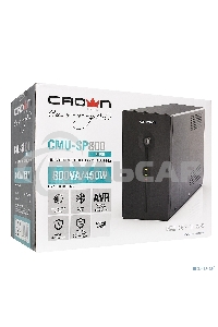 Источник бесперебойного питания CROWN ИБП CMU-SP800EURO 800VA, металл,1x12V/9AH, розетки 3*EURO+1*IEC bybas CM000001492