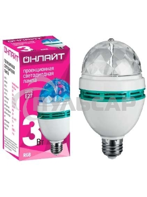Лампа светодиодная ОНЛАЙТ 61120 OLL-DISCO-3-230-RGB-E27