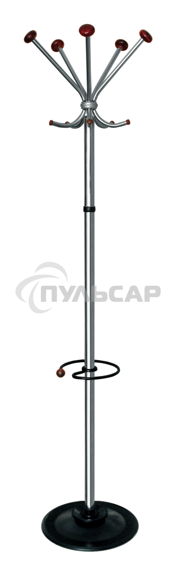 Вешалка напольная Бюрократ Квинтет ТМК-1 КВИНТЕТ ТМК-1/CHROM хром основание круг крючки двойные для верхней одежды метал. (упак.:1шт)