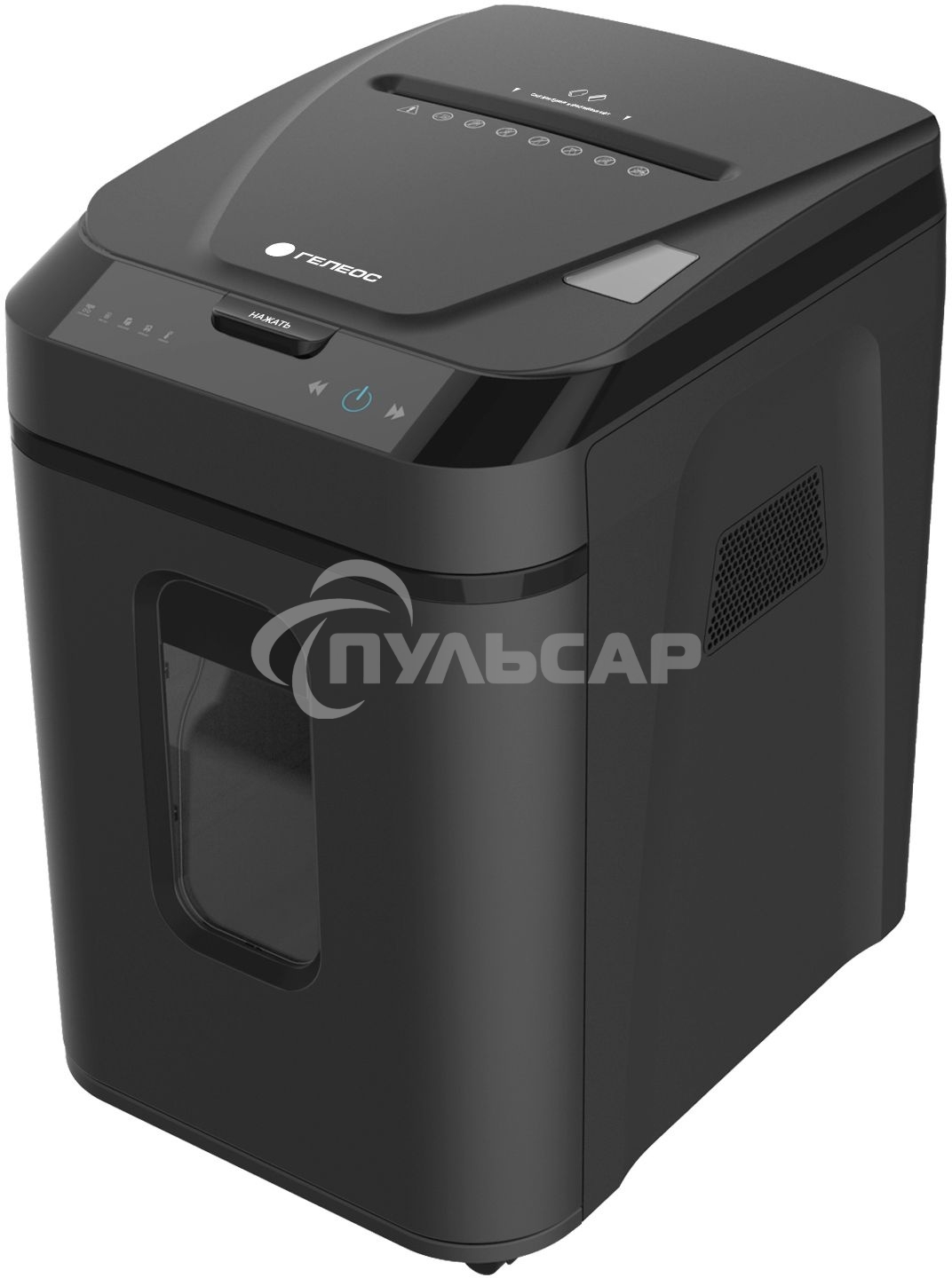 Шредер ГЕЛЕОС АП40-4, DIN P-4 (4 ур-нь секр.), фрагмент 3,9х12мм, АВТОПОДАЧА 170 лист (70г/м2), пл.карты/скрепки/скобы, 37 литров