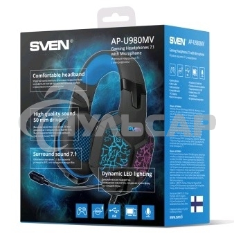 Гарнитура SVEN AP-U980MV, черный-синий (USB, LED, 7.1, 2.2m)