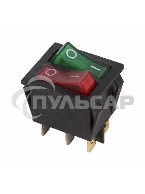 Выключатель клавишный Rexant 250V 15А (6с) ON-OFF красный/зеленый с подсветкой ДВОЙНОЙ