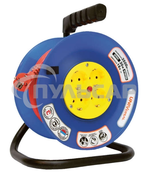 Удлинитель на катушке 4х30м с заземл. 10А IP44 ВЕМ-250 термо ПВС 3х0.75 розетки с защ. шторками UNIVersal 1680