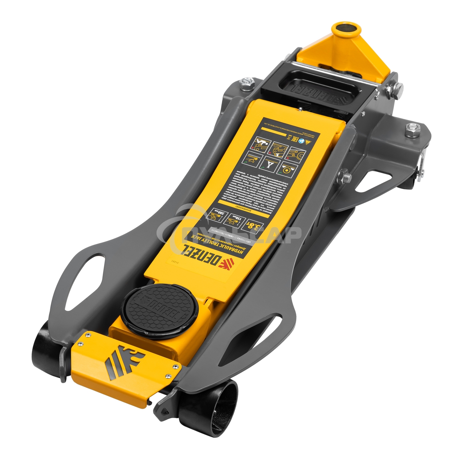 Домкрат гидравлический подкатной Denzel 3,8 т, 110-580 мм, быстрый подъем, низкий подхват, проф. 51251