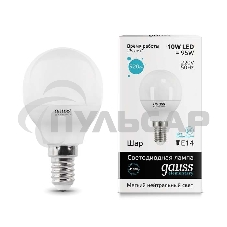 Лампа светодиодная LED Gauss 10Вт E14 220В 4100К Elementary шар 53120