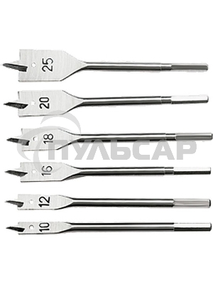 Набор сверл перовых по дереву, 10-12-16-18-20-25 мм, 6 шт. 6-гранный хвостовик Sparta