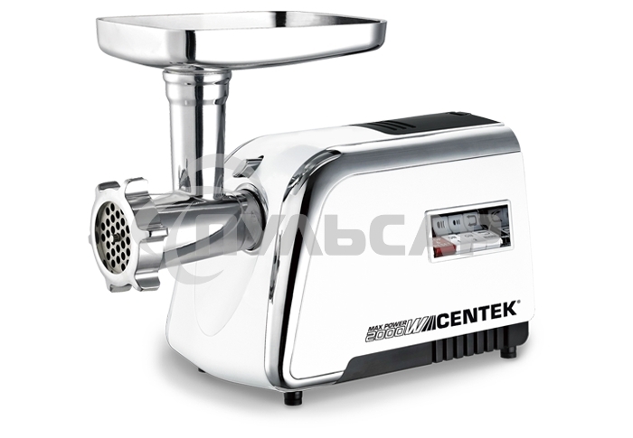 Мясорубка электрическая Centek CT-1602 Juice 2000W, Соковыж., нож+диски (2 шт) из литой стали, реверс (белый/хром)