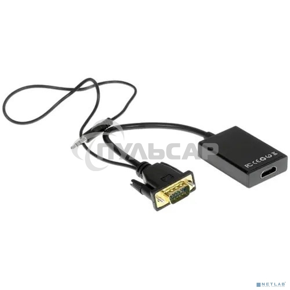 Переходник VGA (M)-HDMI (F) Cablexpert A-VGA-HDMI-01, 19M/15F, длина 15см, аудиовыход Jack 3,5 (M), питание от USB
