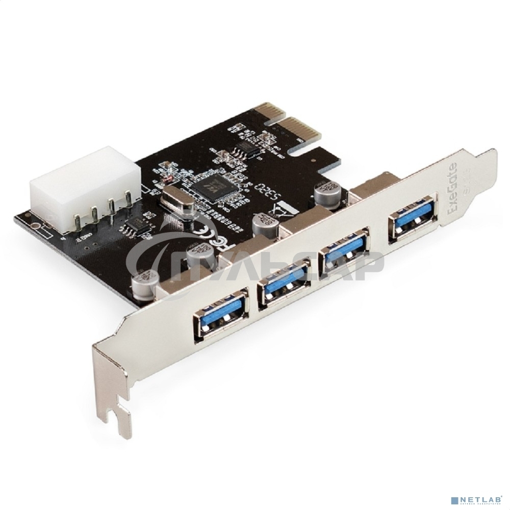 Контроллер ExeGate EXE-314 v2.0 (PCI-E x1 v2.0, 4*USB 3.0 ext., разъем доп.питания Molex, VIA Labs Chipset VL805)