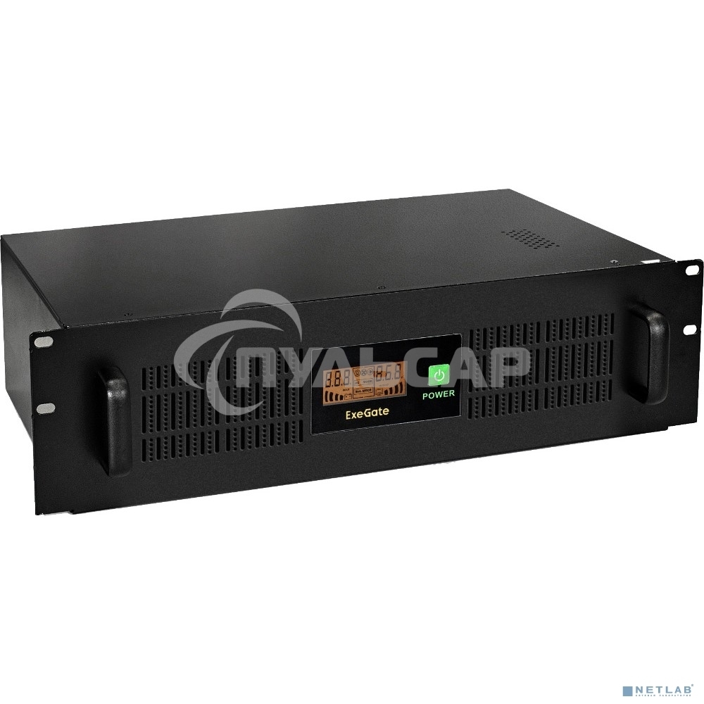 Источник бесперебойного питания ExeGate ServerRM UNL-3000.LCD.AVR.2SH.3C13.USB.3U 3000VA/1800W, Color LCD, AVR, 2*Schuko+3*C13, USB, 3U, установка в стойку, черный