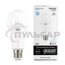 Лампа светодиодная Gauss LED Elementary A67 25W E27 2150lm 6500K 1/10/50 0