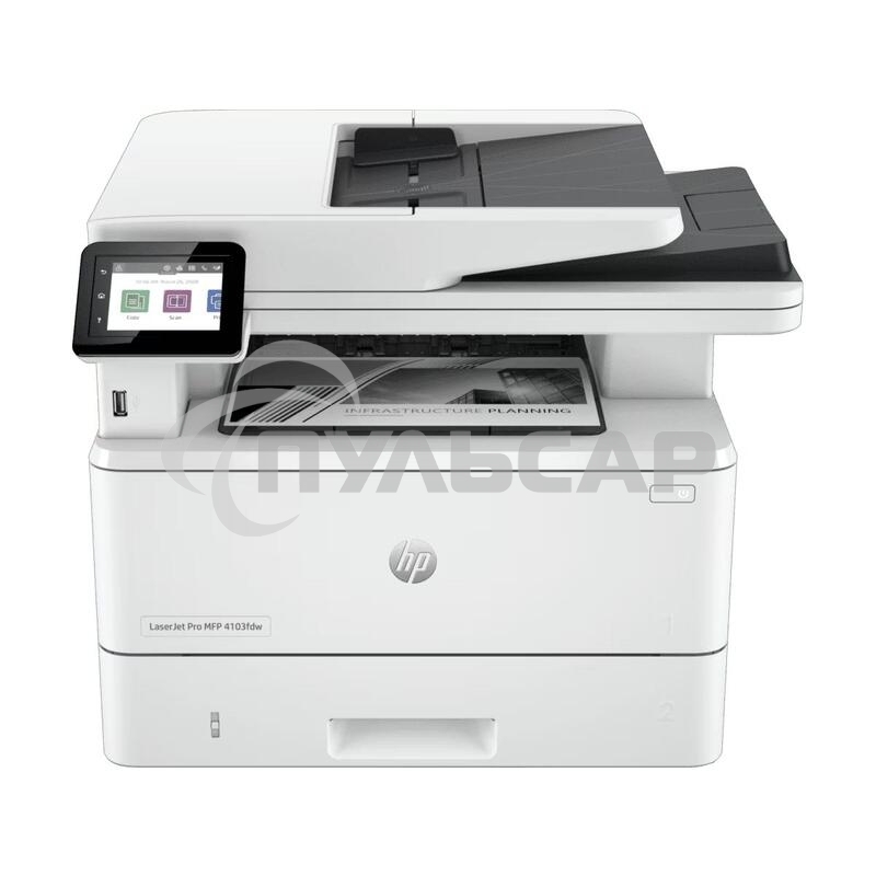 МФУ лазерное HP LaserJet Pro 4103fdw (2Z629A), A4, ч/б, печ. до 40 стр/мин., скан. до 29 стр/мин., 1200 x 1200 dpi (печать) 600x600dpi (скан.), USB, RJ-45, Wi-Fi, BlueTooth, Air Print, Mopria