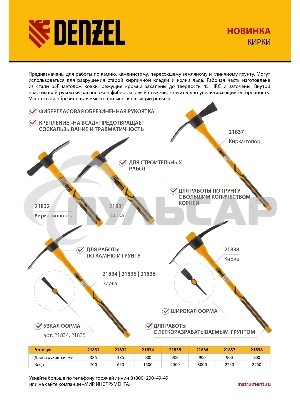 Кирка 1500 г, узкая, фиберглассовая обрезиненная рукоятка 900 мм Denzel