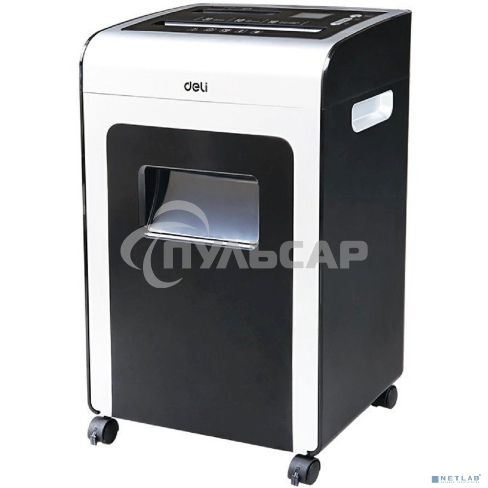 Шредер Deli E9917-EU черный/белый с автоподачей (секр.P-4)/фрагменты/16лист./31лтр./скрепки/скобы/пл.карты/CD