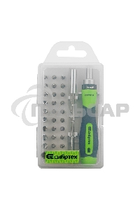 Отвертка реверсивная для точных работ с набором бит и торцевых головок, 32 предм., CrV Сибртех