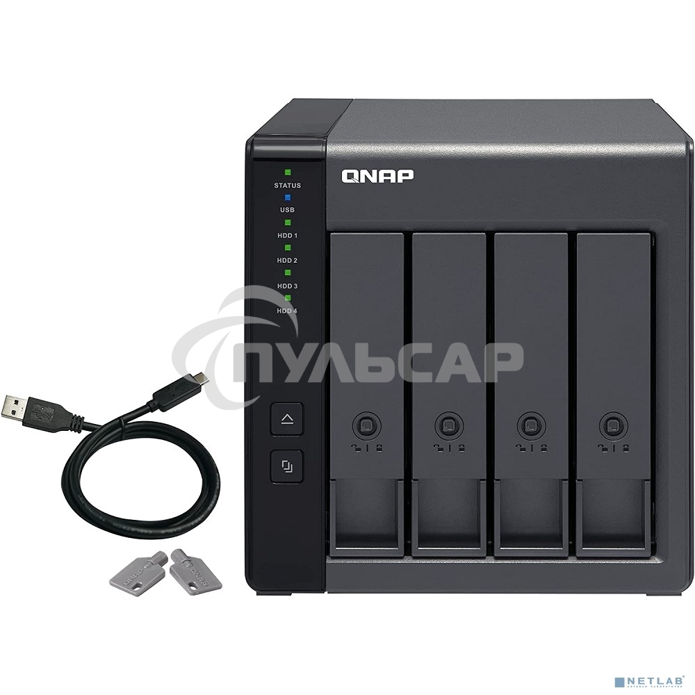 Полка расширения сетевого хранилища без дисков channel QNAP DAS TR-004 4 Bay 2.5/3.5 SATA Type-C USB 3.1 Gen 1 (5 Gb/s ) Direct Attached Storage with Hardware RAID