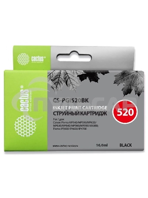 Картридж струйный Cactus CS-PGI520BK черный (16 мл) для Canon Pixma MP540/MP550/MP620/MP630/MP640/MP660/MP980/MP990/MX860/iP3600/iP4600/iP4700