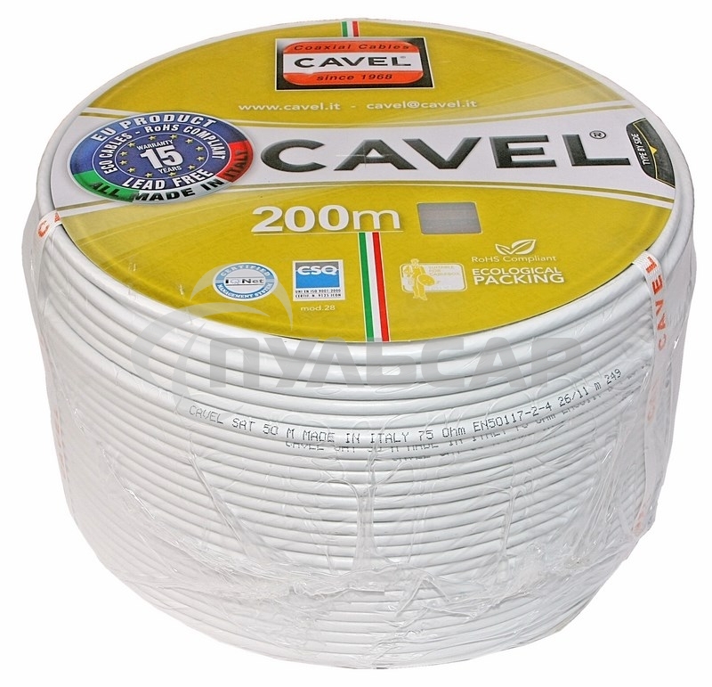 Кабель коаксиальный CAVEL SAT 703 B, Cu/Al/CuSn, 75%, 75 Ом, бухта 100 м, черный