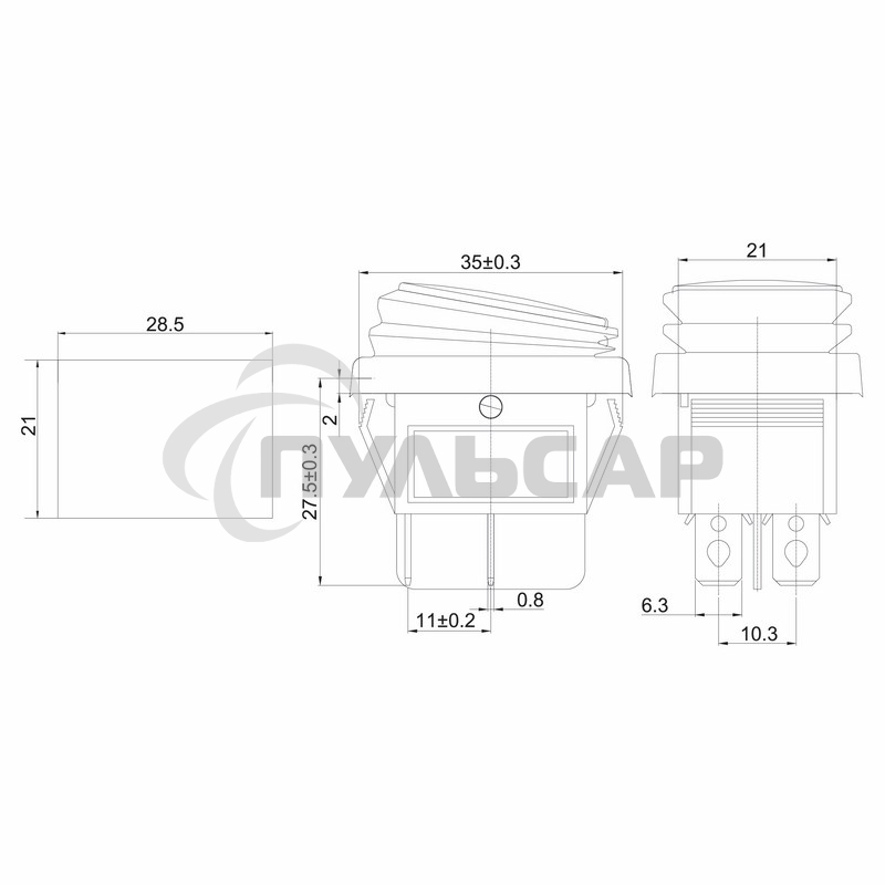 Выключатель клавишный Rexant 250V 15А (4с) ON-OFF зеленый с подсветкой ВЛАГОЗАЩИТА