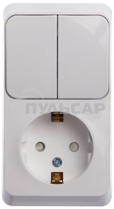 Блок ОП Этюд (1-м розетка с заземл. защ. шторки + 2-кл. выкл.) бел. SchE BPA16-202B