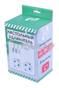 Бытовой удлинитель PowerCube, 2р с/з вык.,3USB, 3500 Вт, 16А, 1.9 м, 3*1,0 (белый) квадрат