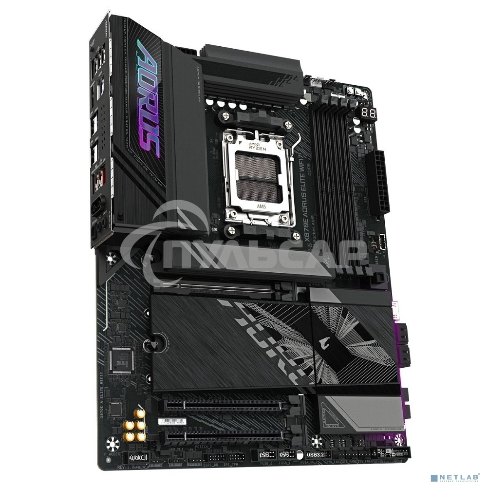 Материнская плата Gigabyte X870E AORUS ELITE WIFI7, AM5, AMD X870E, 4xDDR5, 4xSATA, 4xM.2, 1xPCI-E 5.0 x16, 1xPCI-E 4.0 x4, 1xPCI-E 3.0 x4, 1xHDMI, 1x 2.5Gb LAN, 4xUSB-A 3.2 Gen 1, 2xUSB-A 3.2 Gen 2, 4xUSB-A 2.0, 2xUSB-C 4.0, 2x3.5 мм, 7.1, ATX