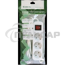 Удлинитель Defender S318 белый 1.8 м, 3 розетки 