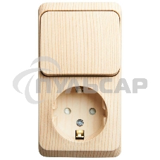 Блок ОП Этюд (1-м розетка с заземл. защ. шторки + 1-кл. выкл.) сосна SchE BPA16-201D