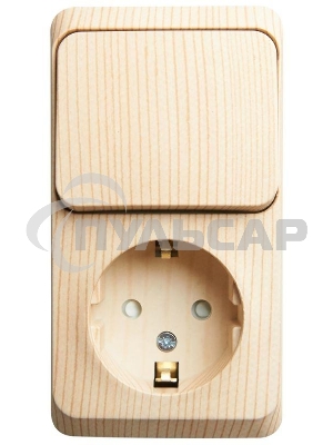 Блок ОП Этюд (1-м розетка с заземл. защ. шторки + 1-кл. выкл.) сосна SchE BPA16-201D