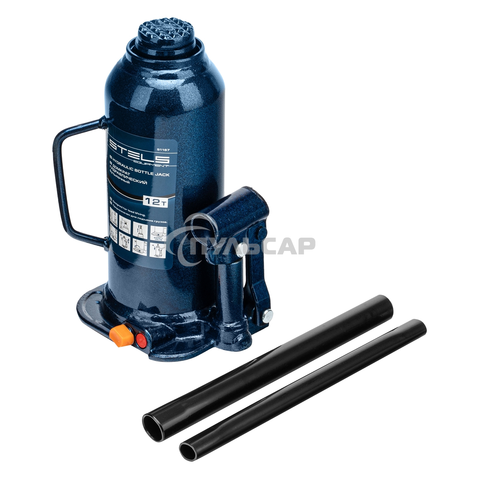 Домкрат гидравлический бутылочный, 12 т, h подъема 227–457 мм Stels