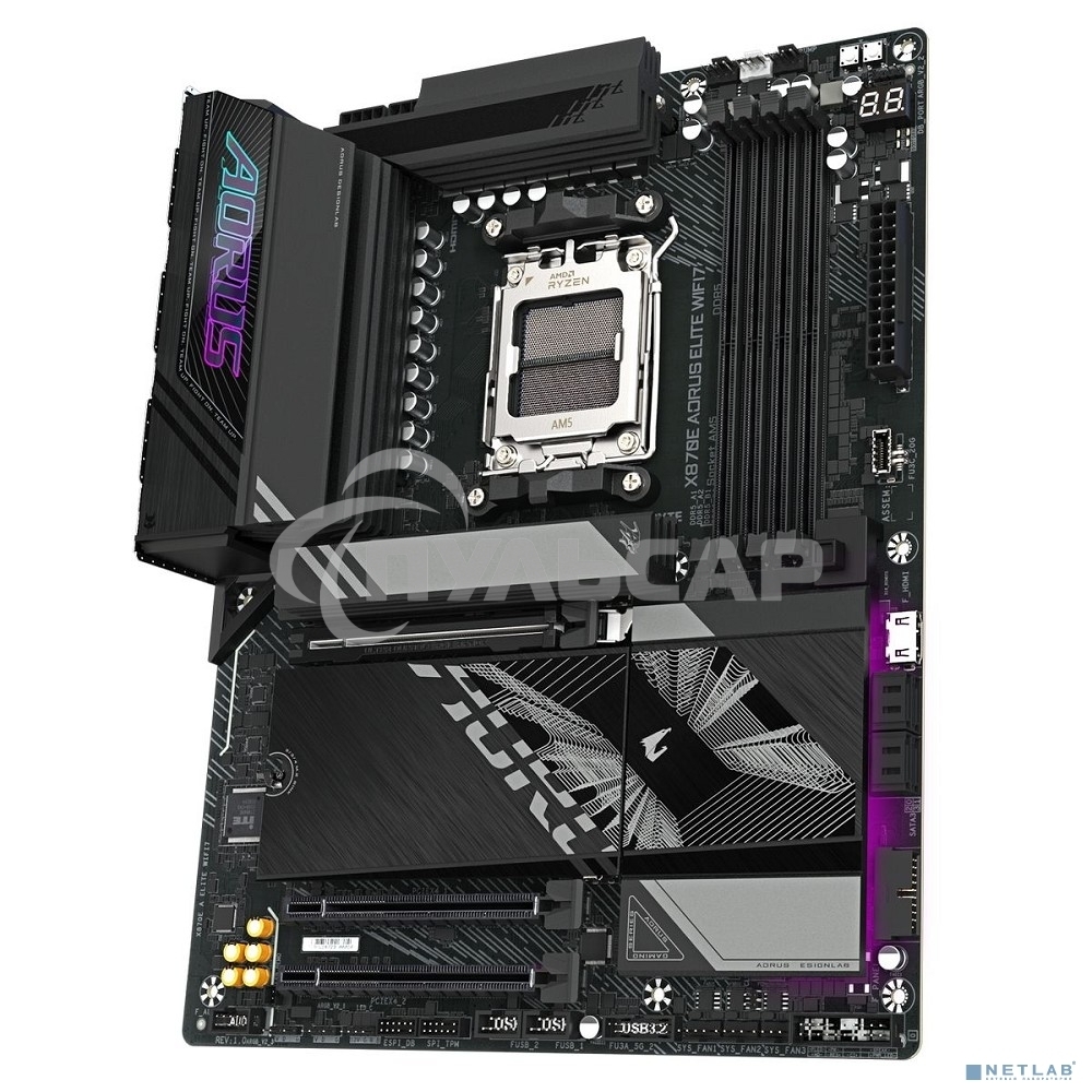 Материнская плата Gigabyte X870E AORUS ELITE WIFI7, AM5, AMD X870E, 4xDDR5, 4xSATA, 4xM.2, 1xPCI-E 5.0 x16, 1xPCI-E 4.0 x4, 1xPCI-E 3.0 x4, 1xHDMI, 1x 2.5Gb LAN, 4xUSB-A 3.2 Gen 1, 2xUSB-A 3.2 Gen 2, 4xUSB-A 2.0, 2xUSB-C 4.0, 2x3.5 мм, 7.1, ATX
