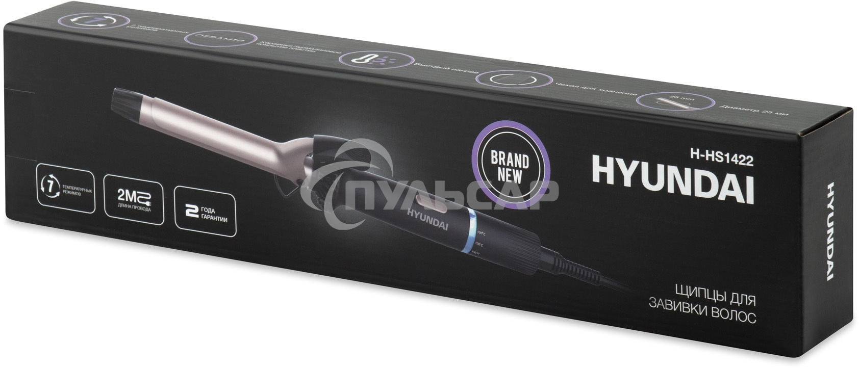 Щипцы Hyundai H-HS1422 40Вт макс.темп.:200С покрытие:керамико-турмалиновое черный