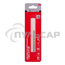 Сверло по металлу Matrix, 3,2 мм, HSS, нитридтитановое покрытие, цилиндрический хвостовик