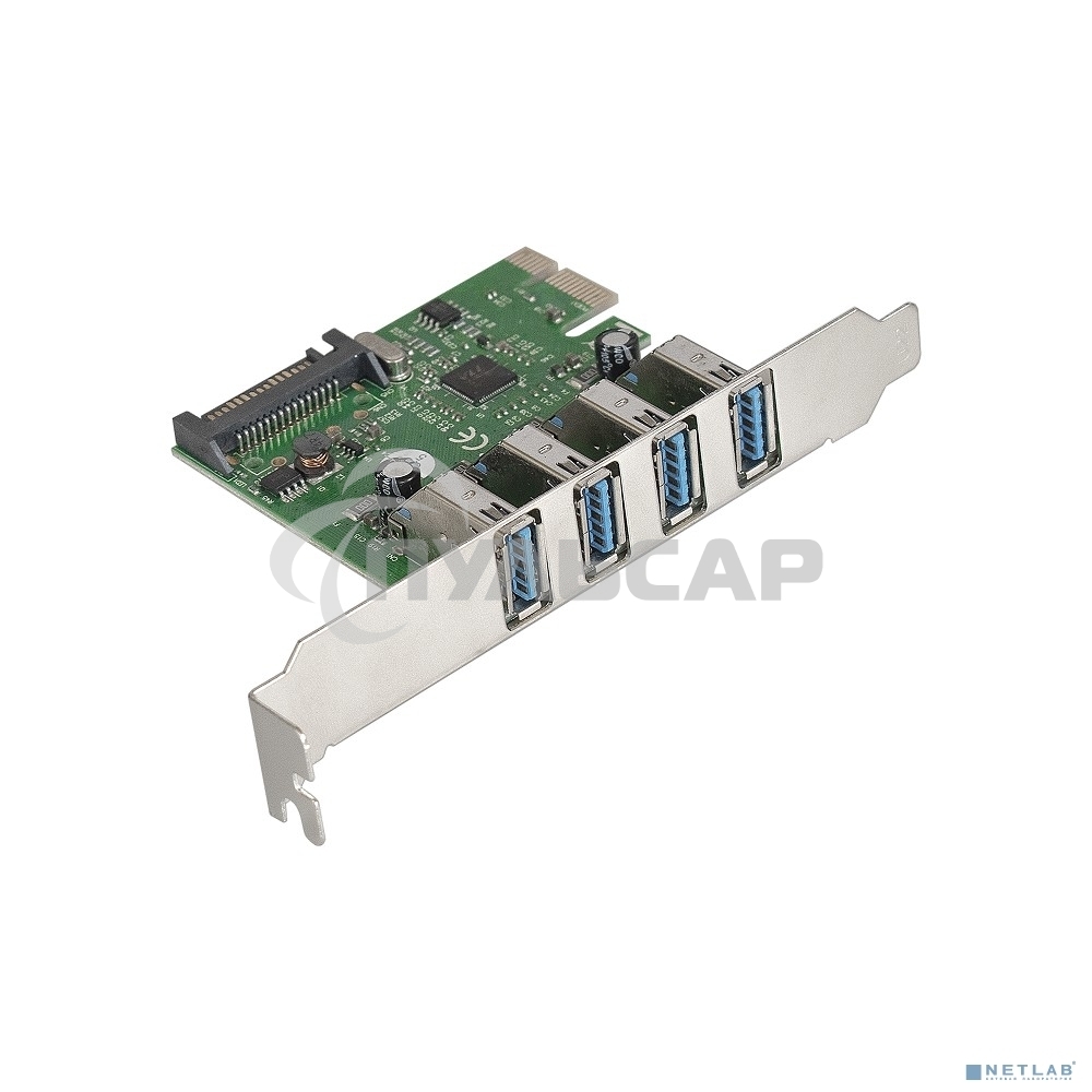 Контроллер ExeGate EXE-314 PCI-E 2.0, 4*USB 3.0 ext, разъем доп.питания (OEM)