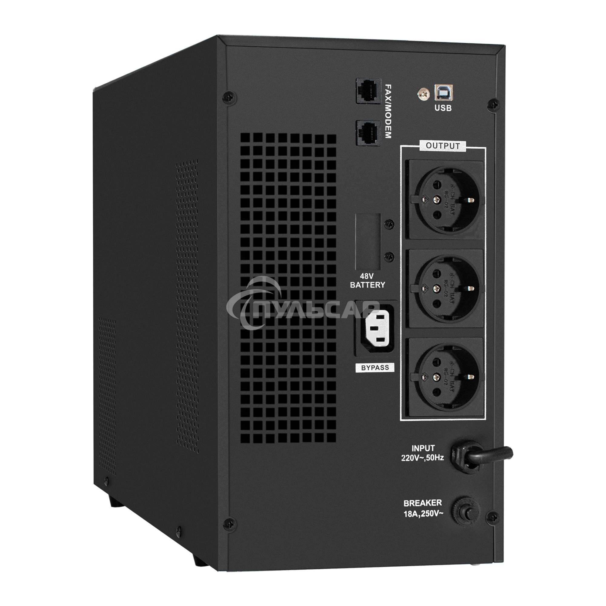 Источник бесперебойного питания (инвертор, синус, для котла) ExeGate SineTower SN-3000.LCD.AVR.3SH.1C13.RJ.USB 3000VA/2400W, чистая синусоида, LCD дисплей, AVR, 3*Schuko+1*C13, RJ45/11, USB, линейно-интерактивный, черный