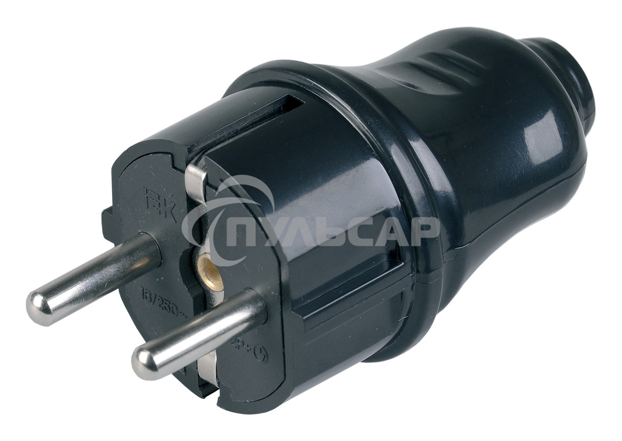 Вилка прямая ВПп10-02-Ст разборная с заземл. контактом 16А черный ИЭК EVP10-16-01-K02