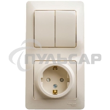Блок комбинированный GLOSSA розетка защ. шторки с заземл.+ выкл. 2-кл. беж. SchE GSL000274