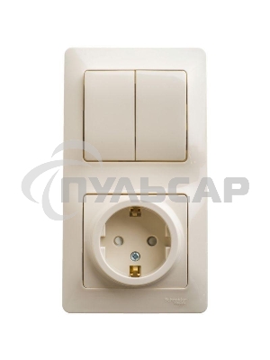 Блок комбинированный GLOSSA розетка защ. шторки с заземл.+ выкл. 2-кл. беж. SchE GSL000274
