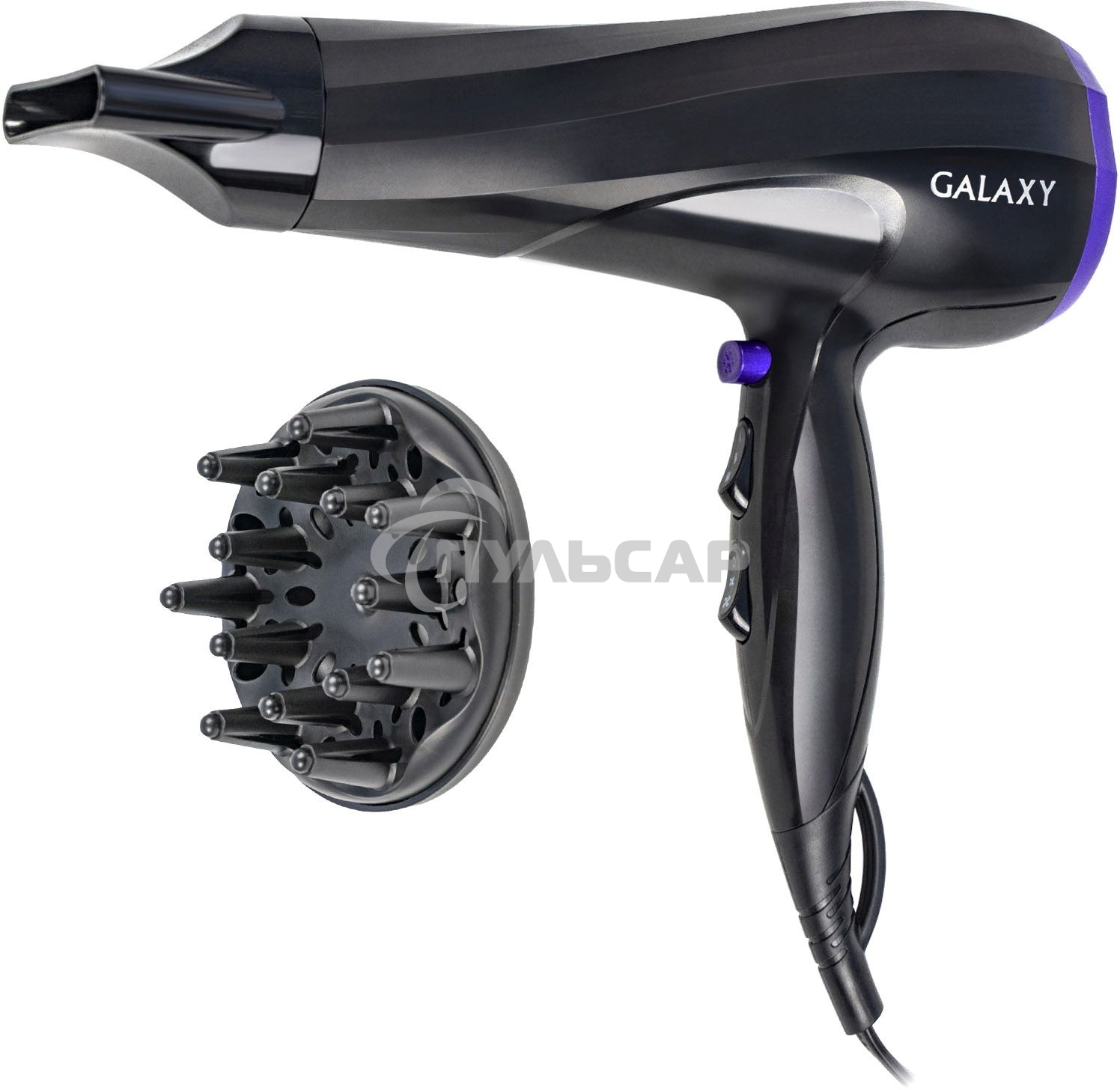 Фен для волос Galaxy Line GL 4332, черный, 2000 Вт, 2 скорости потока воздуха, 3 температурных режима, функция 