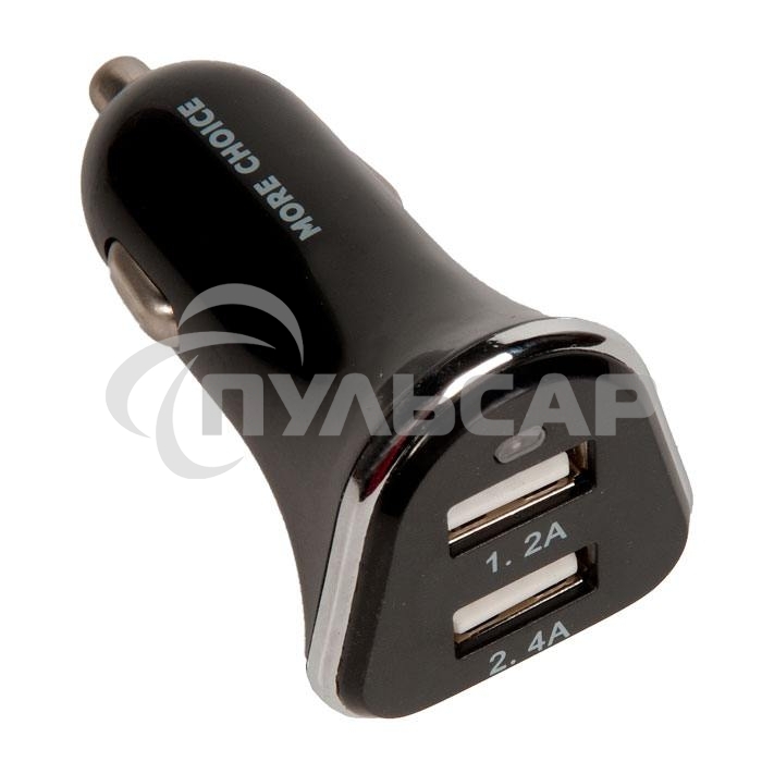 Автомобильная зарядка (от прикуривателя) 2USB 2.4A для Type-C More choice AC22a черный
