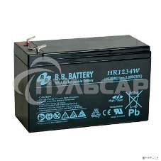Батарея B.B. Battery серия HR, HR1234W, напряжение 12В, емкость 9А·ч (разряд 20 часов), емкость 7А·ч (разряд 10 часов), макс. ток разряда (5 сек.) 105А, макс. ток заряда 2.1A, свинцово-кислотная типа AGM, клеммы Т2, ДxШxВ 151x65x100мм., вес 2.5кг., срок с